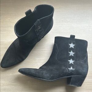 SAINT LAURENT Rock 40 Black Suede Leather Star Western Ankle Boot 41